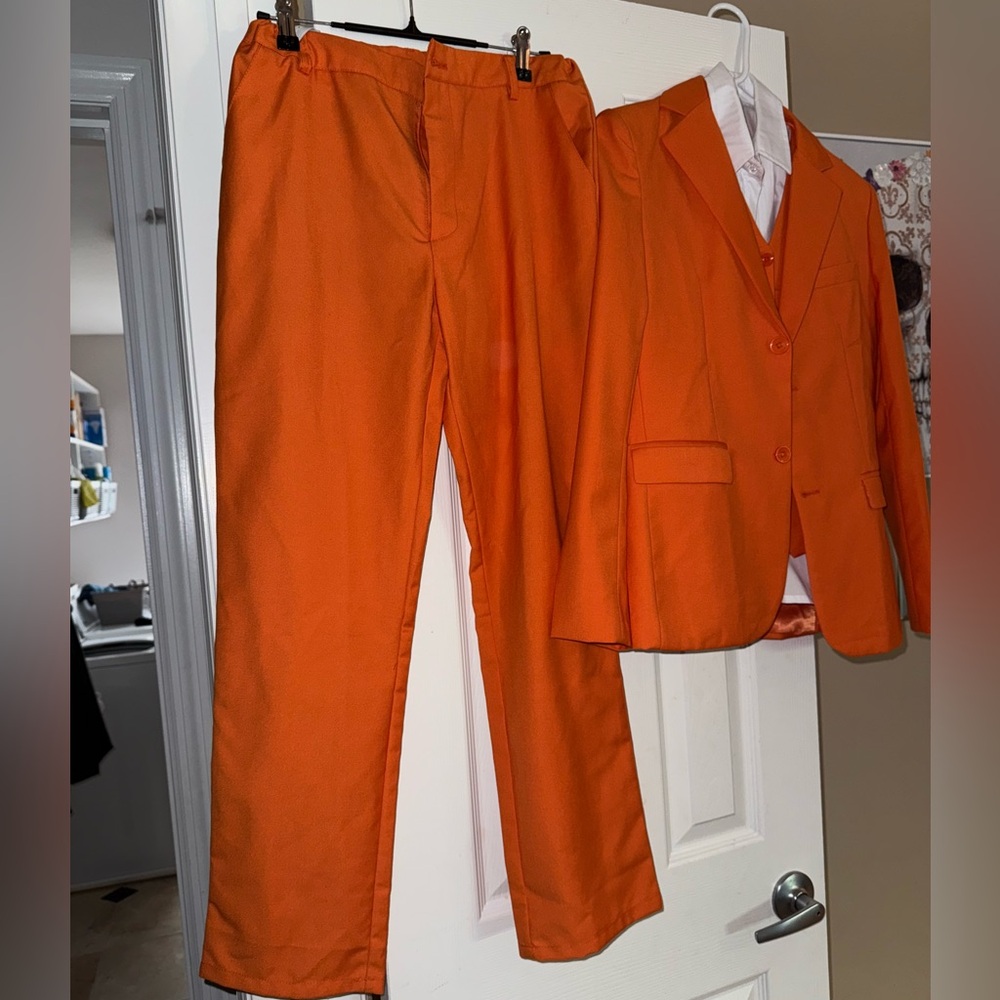 Boys 14 Orange Suit 4 piece white dress shirt vest pants wedding - Picture 5 of 9